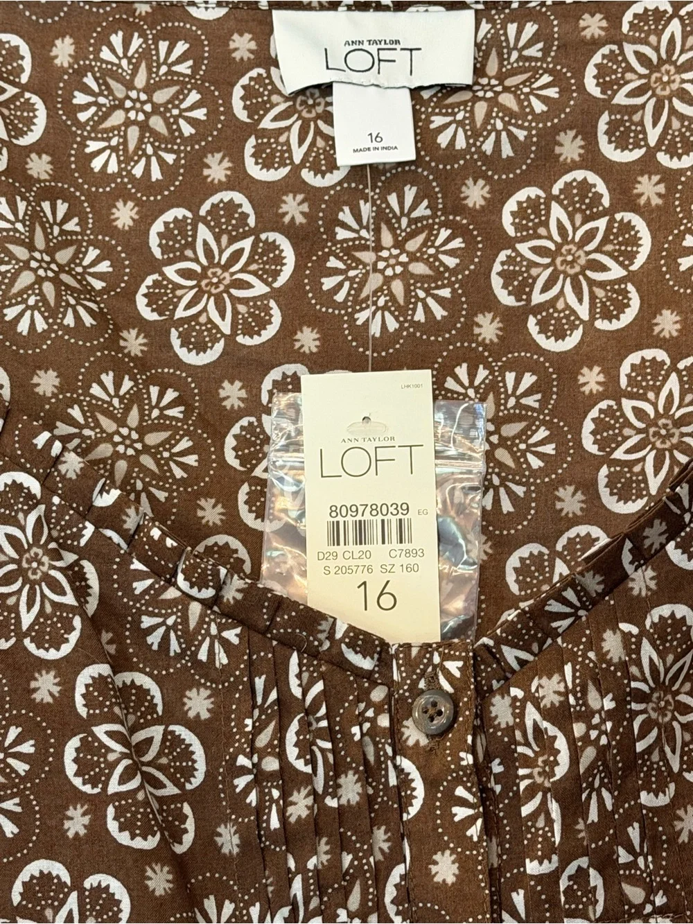 LOFT Brown Floral Short Sleeve Blouse